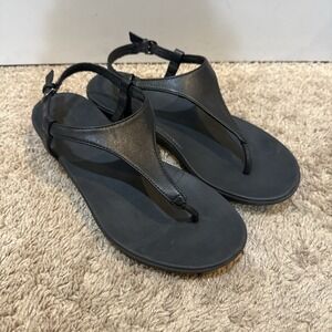 FitFlop Black Leather Thong Ankle Strap Wedge Sandals Womens 8 6D9-090